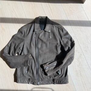 AllSaints Milo Leather Biker Jacket Army Green